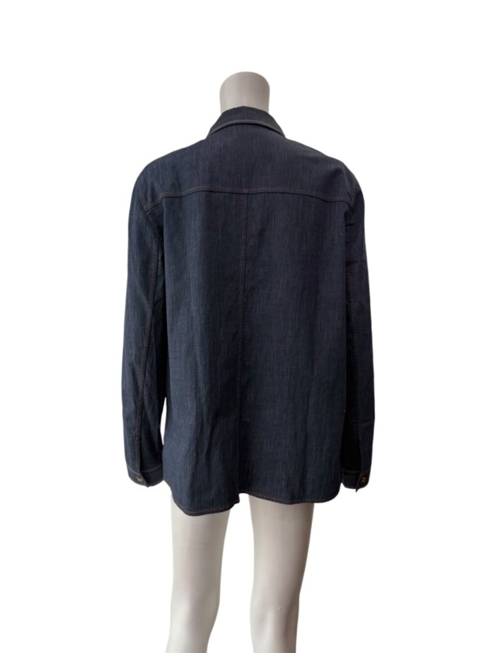 Lafayette 148 Blue Denim Jean Button Down Polo Shirt Top size Large - Picture 5 of 9